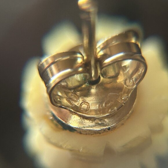 Cartier Rose earrings studs w hand carved, 1/20 12K Solid G.F. Sardelli - Picture 2 of 12